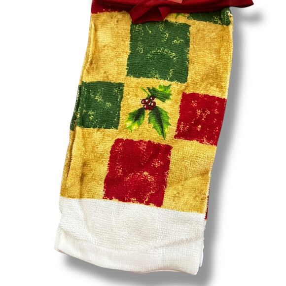 Vintage 90s Christmas Kitchen Set Oven Mitt Pot Holder Towel Holly Berry Decor - Picture 5 of 5